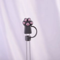 Graue Katzenpfote Silikon-Strohhalmabdeckung mit rosa Ballen für 10mm Strohhalme - Graue Katzenpfote