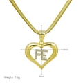 Detail of hollow heart pendant with FE letters and snake chain including size and weight specs - FE Letter Pendant