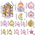 Christmas tree ornaments set with gold and pink star moon shapes in house box packaging - Pink & White Style (72pcs Set)