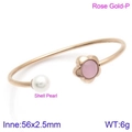 Roségouden open armband met roze kristallen bloem en witte schelpparel details - Roségoud Roze Bloem Stijl (KB123082-K)