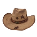 Chapeau de cowboy en paille unisexe avec motifs d'étoiles et emblème de crâne vintage - Taille Unique [Étoile Dégradée] / Camel + Corde à Vent [Petit Crâne]