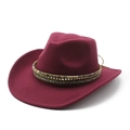 Détail d'un chapeau de cow-boy bordeaux en feutre avec bande tissée et perles en métal - M (56-58cm) / Bordeaux