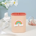 Pink Nordic desk organizer with rainbow and cloud motifs for pens and makeup brushes - Orange Rainbow