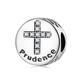 S925 sterling silver bead charm with zircon cross and Prudence engraving for DIY jewelry - Prudence