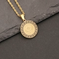 Macro detail of gold stainless steel necklace with Greek fret pattern and eagle crest - Greek Key Eagle Emblem Style (5#)