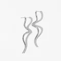 Polished silver 316 stainless steel long curved snake earrings with minimalist design - Silver