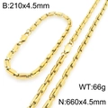 Conjunto de cadena de acero inoxidable dorado con collar y pulsera y dimensiones - Pulsera / Dorado