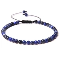 Adjustable 4mm sodalite bead bracelet with blue natural stones and black woven cord - Blue Veined Stone
