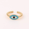 Goldener Ring mit blauem Evil-Eye-Symbol und verstellbarem Perlenarmband-Design - Einstellbar Offen / Perlenband Weißer Sockel Böser Blick (Stil 4)