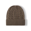 Gorro de punto trenzado marrón oscuro con borde acanalado ancho para el invierno - Camel