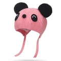 Roze gebreide muts voor peuters met panda-ontwerp en warme oorbeschermers - Roze