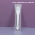 White silicone tongue-shaped face mask brush with frosted PVC storage bag pouch - PVC Frosted Bag / Tongue Shape