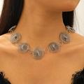 Silver spring spiral disc necklace with minimalist industrial geometric link design - Silver (White K S610)