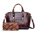 2-teiliges Vintage Handtaschen-Set in Weinrot mit Kroko-Muster und Schlangen-Details - Braun