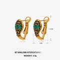 18K gold plated stainless steel snake hoop earrings with green eyes and black stones - Snake Black Zirconia Earrings