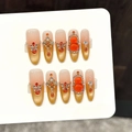 Luxurious long oval press-on nails with golden amber cat eye gradient and gems - Extra Small (XS) / Golden Amber Luck - Long Oval (3458)