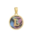 Pendentif lettre L en acier inoxydable plaqué or 18k avec incrustation émail coloré - L-Coquille Multicolore