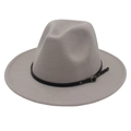 Light gray wool fedora hat with a black leather belt and gold buckle decoration - Light Grey (Small Black Leather Belt)
