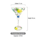 Hand-painted pineapple pattern Margarita glass with 270ml capacity and 11cm diameter - Pineapple Pattern