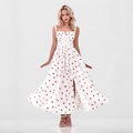 Robe d'été blanche à motif fraises avec fente latérale pour un look doux et élégant - S / Imprimé Fraise