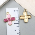 Pink enamel cross pendant charms with gold metal borders for DIY jewelry making - Pink Band-aid