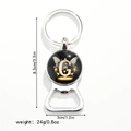 Detailed dimensions of silver butterfly bottle opener keychain with letter G design - Letter G