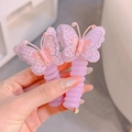 Pair of pink embroidered butterfly telephone wire hair rings with glitter details - Purple Butterfly 2pcs