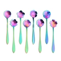 Set of 8 rainbow-colored stainless steel flower spoons with elegant floral-shaped heads - Rainbow / 8Pcs Set