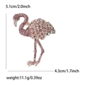 Broche flamant rose élégante avec strass et base en alliage doré, détails de dimensions - Rose