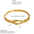 Detailed size measurement of 18K gold plated stainless steel oval bangle with zircon - Gold Oval Line Design (SB773G)