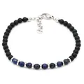 Lapis lazuli and matte black beaded bracelet with adjustable silver lobster clasp - Lapis Lazuli Style (B086)