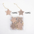 12-piece wooden star Christmas ornaments set with laser-cut hollow patterns and beads - Style B Five-pointed Star [12 Pcs]