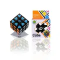 Black 3x3 magic cube with colorful heart patterns, display stand, and packaging box - 6A6.7 Heart Pattern Black Cube