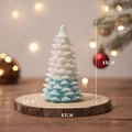 Blue gradient Christmas tree scented candle on wooden base with size labels 9.5cm - Blue Cedar Tree (Blackberry Basil)