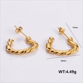 Golden 304 stainless steel twisted hoop earrings with C-shape rope texture, 20mm width - C-Shaped Twisted Rope Hoops (AMLEH148)