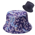 Detail of a double-sided bucket hat with classic blue paisley pattern and reinforced stitching - Dark Blue Paisley Print (Style 3)