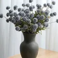 Blue dried dandelion flower bouquet in dark grey frosted ceramic vase for home decor - Blue
