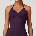 Gilet de yoga sans couture violet foncé avec dos nu et détails plissés de sport - XL / Violet Prune