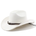 Detail of white suede cowboy hat featuring a brown braided band and vintage metal buckle - M (56-58cm) / Cream