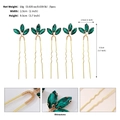 Vue détaillée d'épingles à cheveux en U avec strass verts et dimensions précises - Vert (HS-J7139GGREEN)