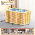 Yellow houndstooth fabric storage box with reinforced handles for clothes organization - Extra Large (50x30x26cm) / Orange Houndstooth
