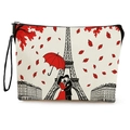 Paris Eiffelturm Kosmetiktasche mit Handgelenkschlaufe und Paar Illustration - Eiffelturm Romantische Illustration Mit Gurt (xy-069-4) / 17*25cm