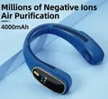 Ventilatore da collo senza pale blu scuro con batteria 4000mAh e display digitale - Blu Zaffiro