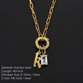 Customizable stainless steel letter R necklace with 14K gold plating and crystal - Letter K