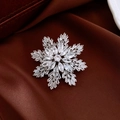 Silver snowflake brooch with 14k gold plating and clear cubic zirconia on silk cloth - 68# Silver-Snowflake