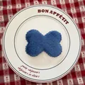 Blue plush bow decoration measuring 9.5cm by 6cm for Christmas tree or DIY crafts - Blue Bow