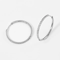Silver stainless steel hoop earrings with sparkling cubic zirconia pavé setting - 1.6*20mm Steel (Pair)