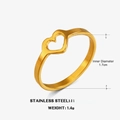 Anillo abierto de corazón en acero inoxidable dorado con diseño minimalista de 1,4g - Estilo Corazón / Dorado