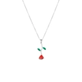 Silver necklace featuring a delicate red rose pendant with green leaves and a fine chain - Rose Steel Color