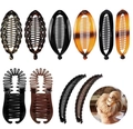 11-piece banana hair clip set in black and amber colors with various woven textures - Set 20